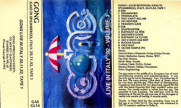 GONG - Live In Italy '92 - Volume 1 cover 